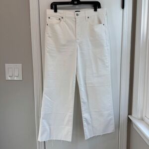 J.Crew Women's‎ Wide Leg Crop Jeans Size 30 White Denim Raw Hem